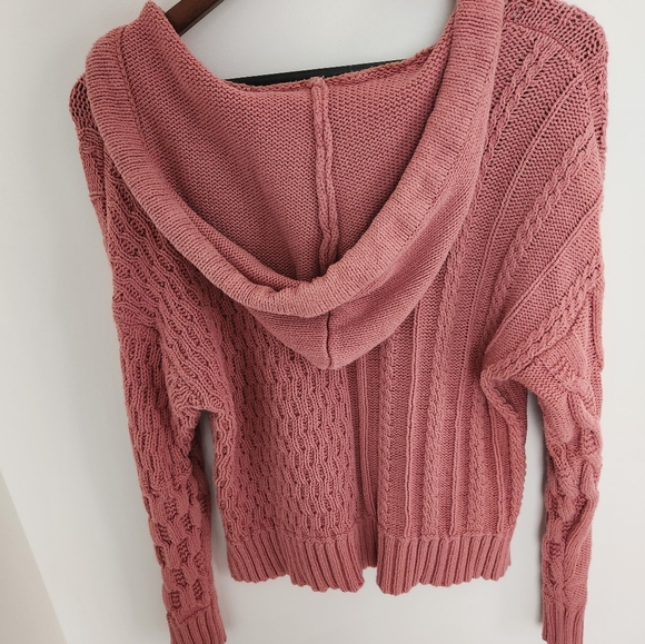 Forever 21 pink hooded knit sweater v neck size small - Picture 3 of 4